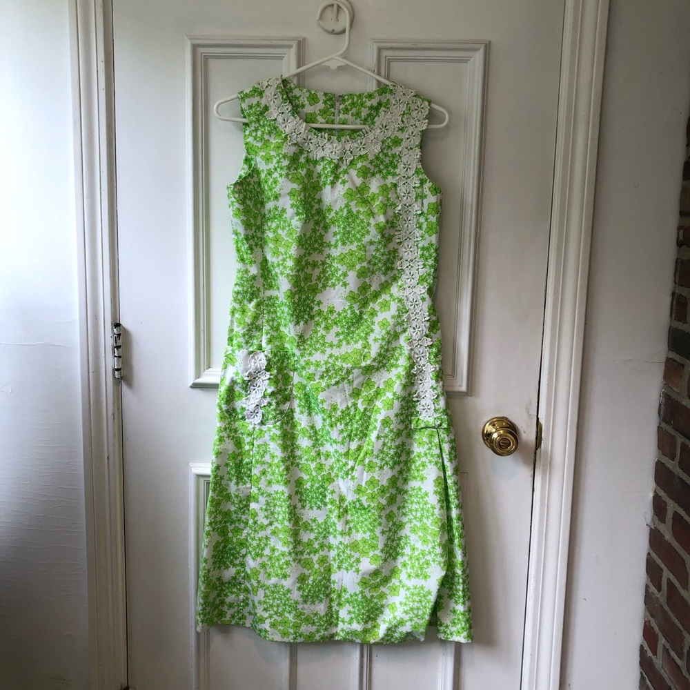 Vintage Lilly Pulitzer The Lilly Dress 1960s 1970s Crochet Green White Floral